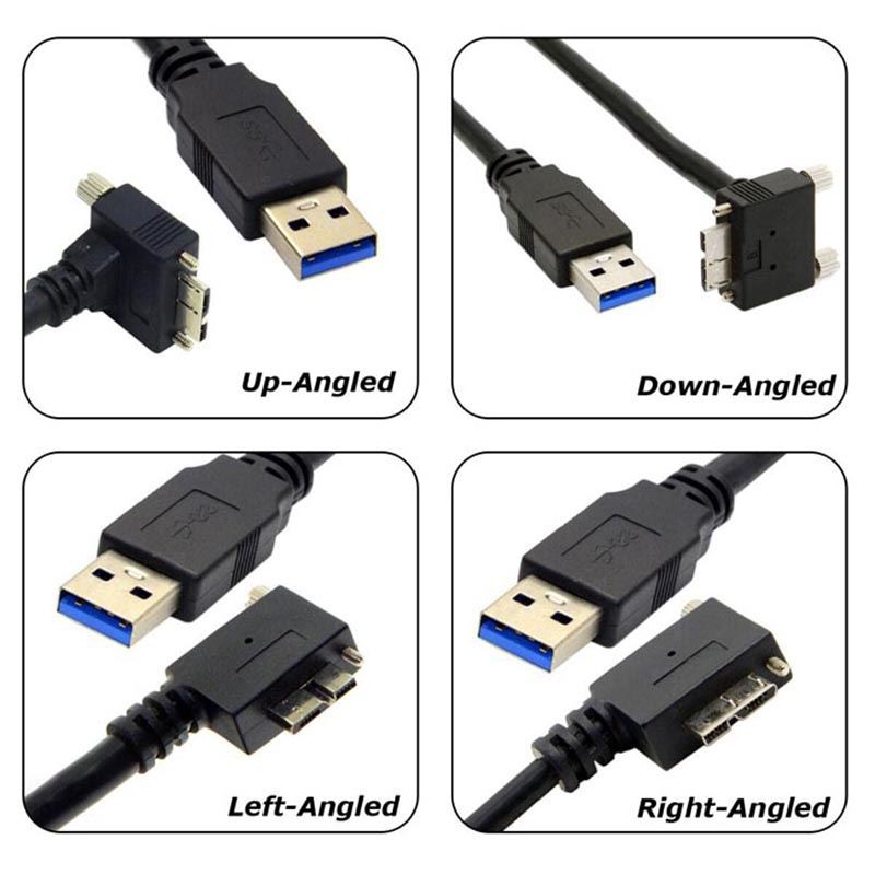 כבל USB 3.0 A עד 90 מעלות Micro USB 3.0 עם בורג למצלמות בסיס בסיס