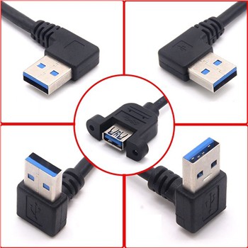 90 מעלות USB 3.0 סוג A זכר כדי להקליד נקבה עם חור בורג כבל הרכבה ללוח