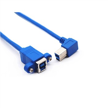 כבל USB 3.0 סוג B בזווית של 90 מעלות זכר לנקבה עם חורי ברגים לפאנל